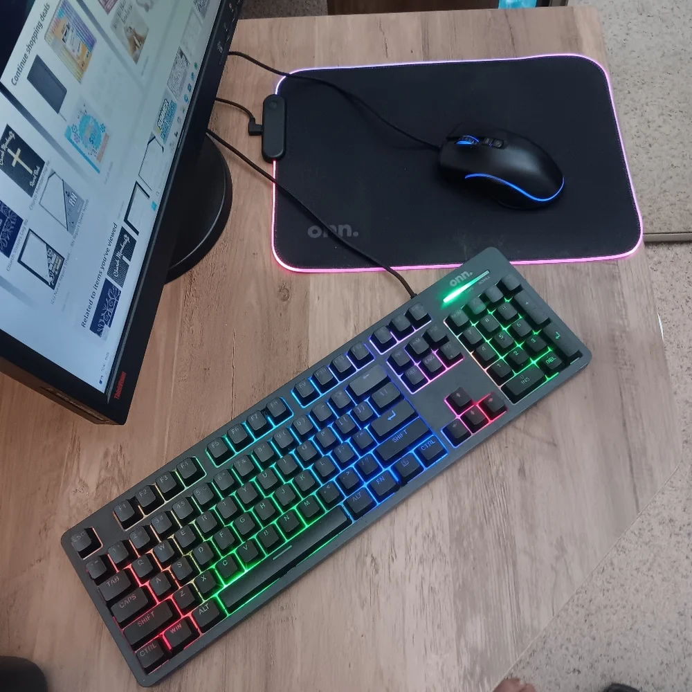 ONN. Wired Gaming Keyboard, Mouse, & Mouse Pad - All Lighted